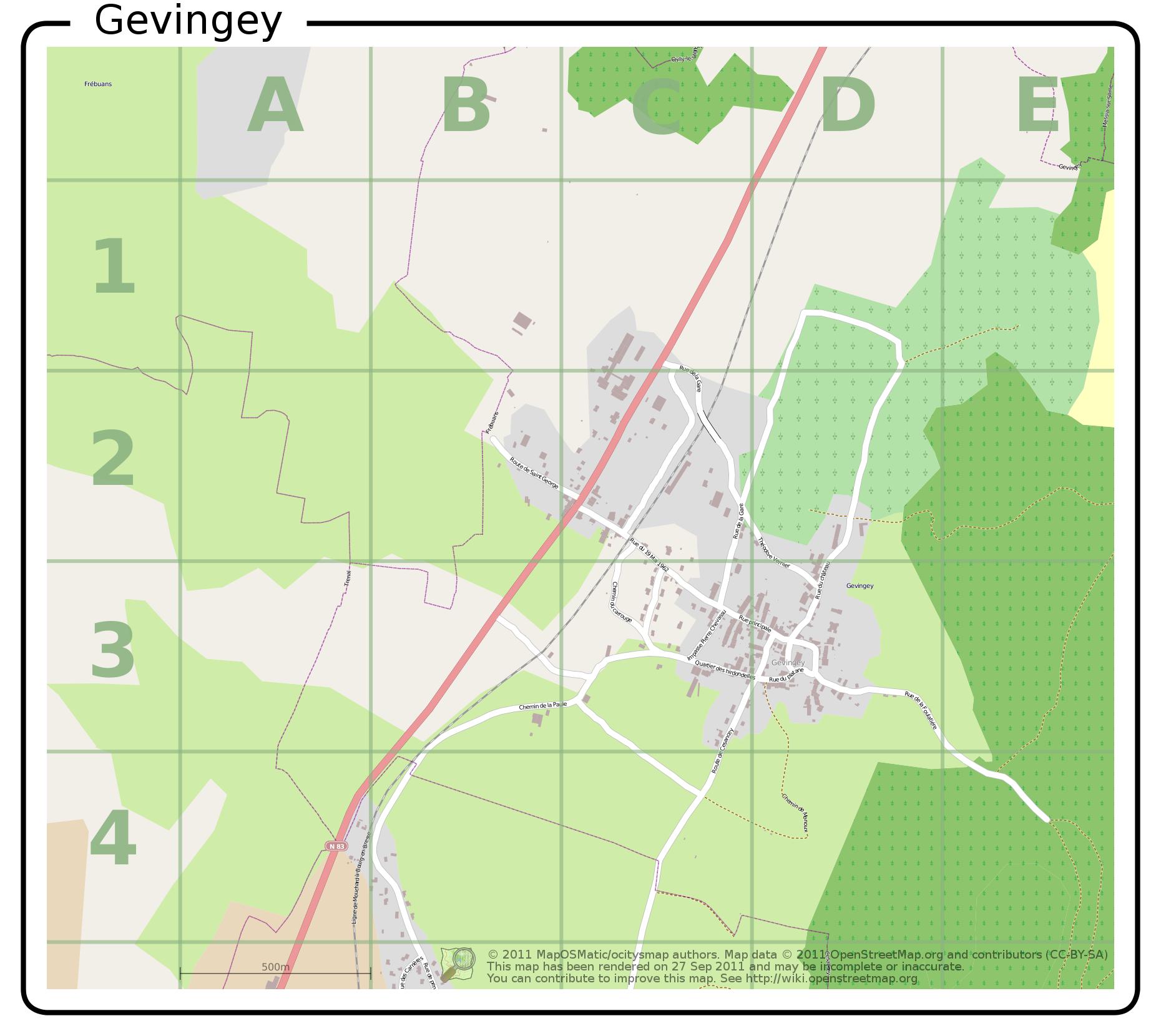 Carte OSM du village de gevingey